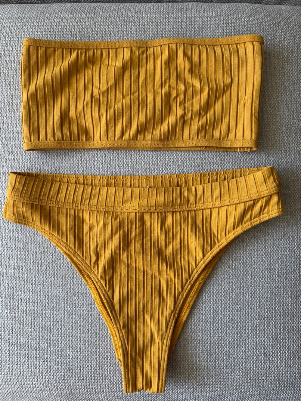 Billabong Mustard Yellow Ribbed Bandeau Bikini Set